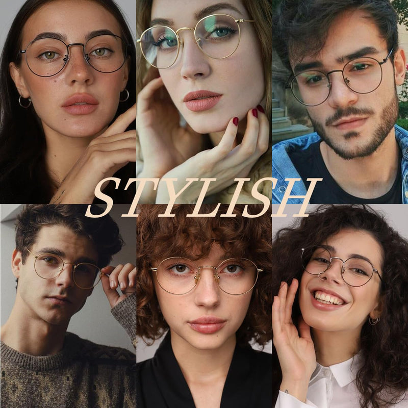 Musivon blue light filter glasses for women and men - blue filter computer glasses without strength, metal frame, round black - NewNest Australia