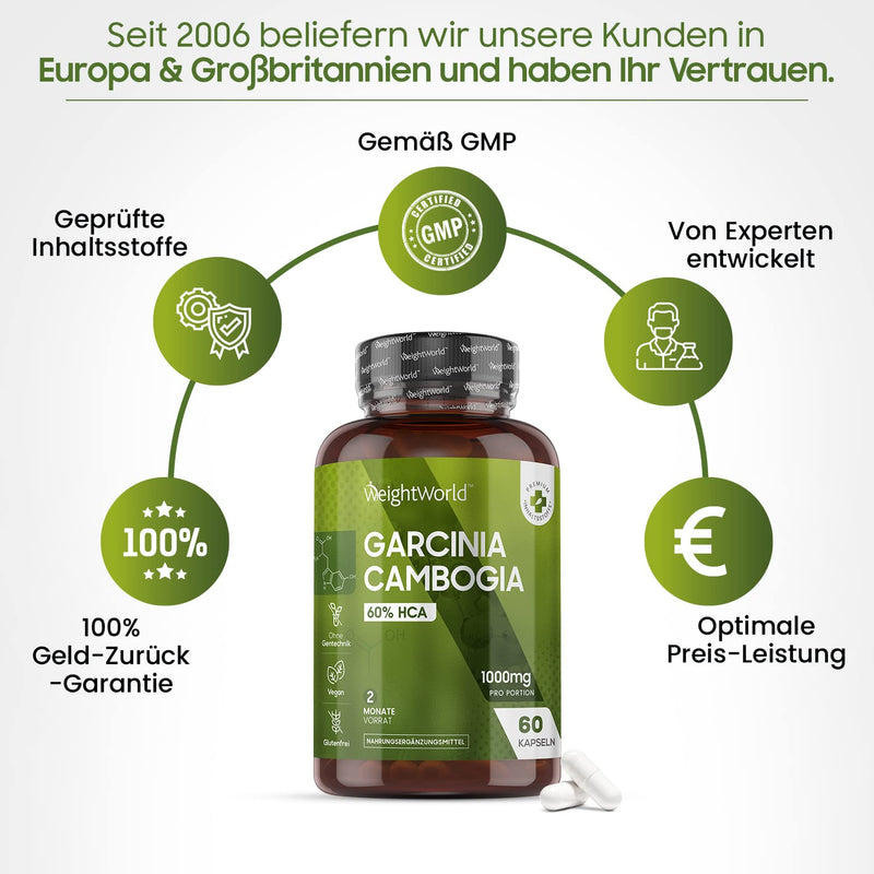 Garcinia Cambogia Pure - 1000Mg Per Capsule - Stimulate Thermogenesis - 60 Vegan Capsules For A 2 Month Supply - Superfood With 60% Hca (Hydroxycitric Acid) - Garcinia Fruit Extract From Weightworld - NewNest Australia