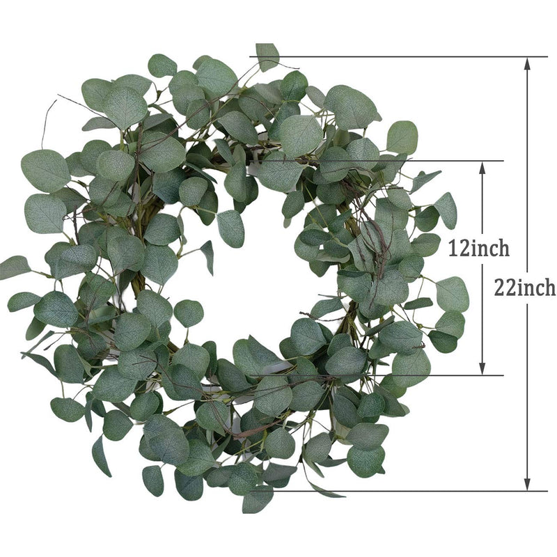 NewNest Australia - idyllic Eucalyptus Leaves Wreath Metal Polyester Fabric Paper Round Green Wreath 22 Inches for The Front Door Decor 