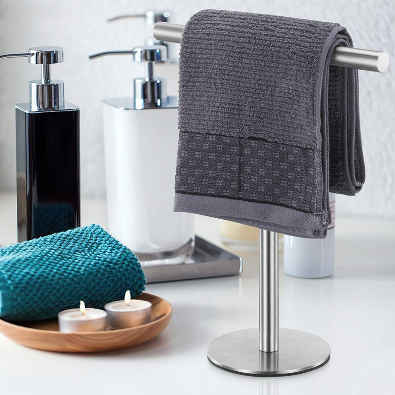 NewNest Australia - Pynsseu Bath Hand Towel Holder Standing, SUS304 Stainless Steel Brushed Finish T-Shape Towel Bar Rack Stand, Tower Bar for Bathroom Kitchen Vanity Countertop 