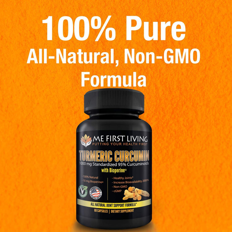 Me First Living Turmeric Curcumin 1000 mg 95% Curcuminoids, Bioperine 10 mg, 19x More Potent Than Others, Increased Absorption, Non-GMO, Organic Turmeric, Vegan, Gluten Free, 60 Capsules - NewNest Australia