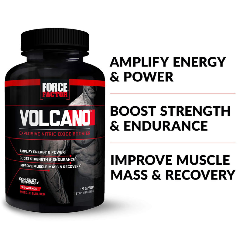Volcano Pre Workout Nitric Oxide Booster Supplement for Men with Creatine and L-Citrulline to Boost Nitric Oxide and Energy, Build Muscle, Better Pump and Workout, Force Factor, 120 Capsules - NewNest Australia