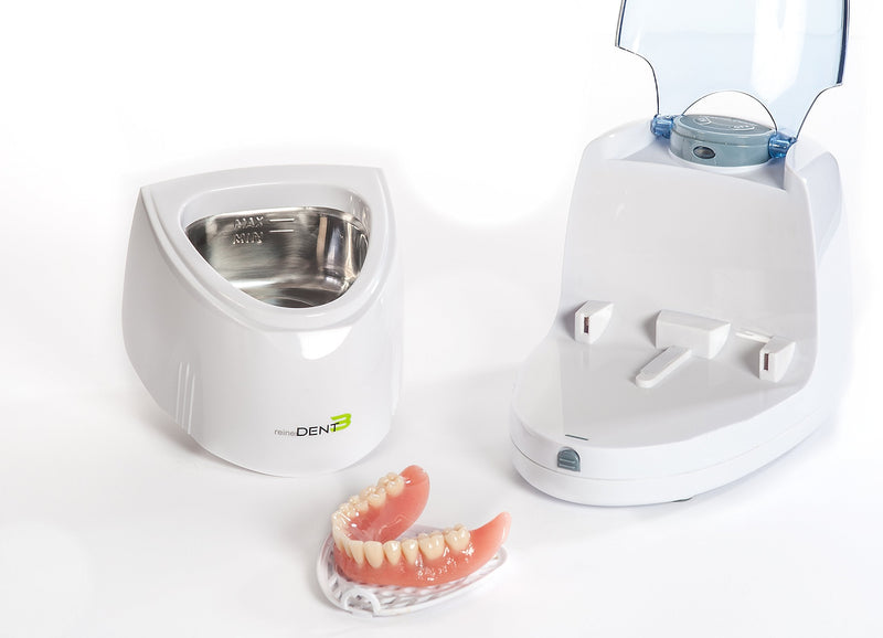 reinerDENT3 Dental ultrasonic cleaning device - including denture brush + 50ml free sample ReinerDENT3 denture cleaner + 32-page guide for denture wearers - the dentist recommendation with 2 year guarantee - NewNest Australia