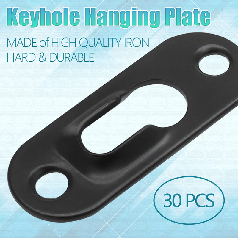 Litoexpe 30 Pcs Single Keyhole Hangers Hanging Plate with 60 Pcs Screws, 43mm x 16mm Metal Keyhole Hanging Fasteners Brackets for Frame Mirror Picture (Black) Black 30Pcs - NewNest Australia