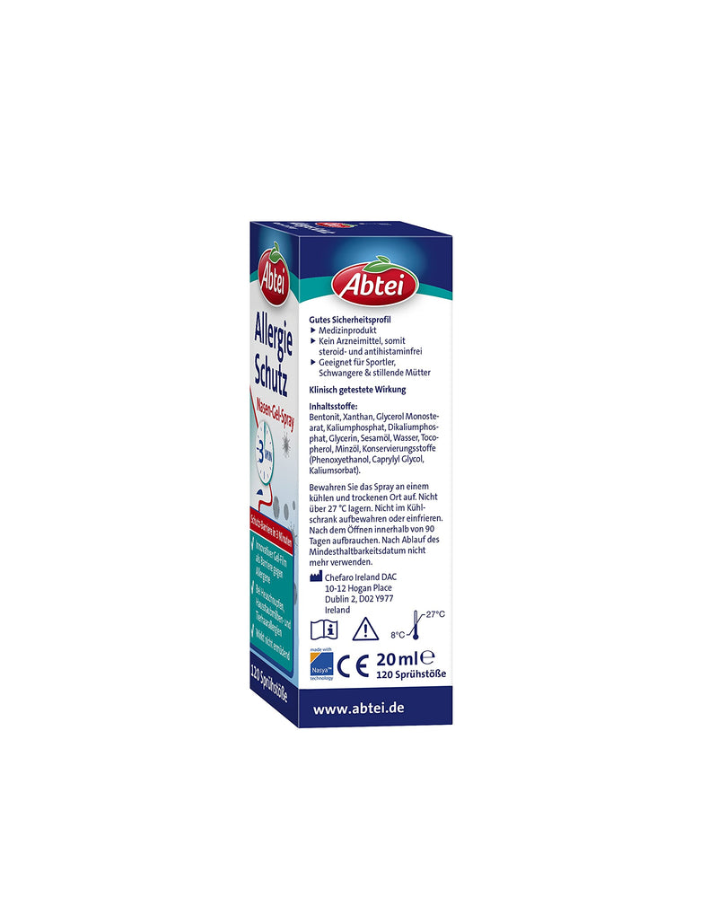 Abtei Allergy Protection Nasal Gel Spray - for hay fever, house dust mite and animal hair allergies - is not tiring - 1 bottle of 140 sprays - 20 ml 140 pieces (pack of 1) - NewNest Australia