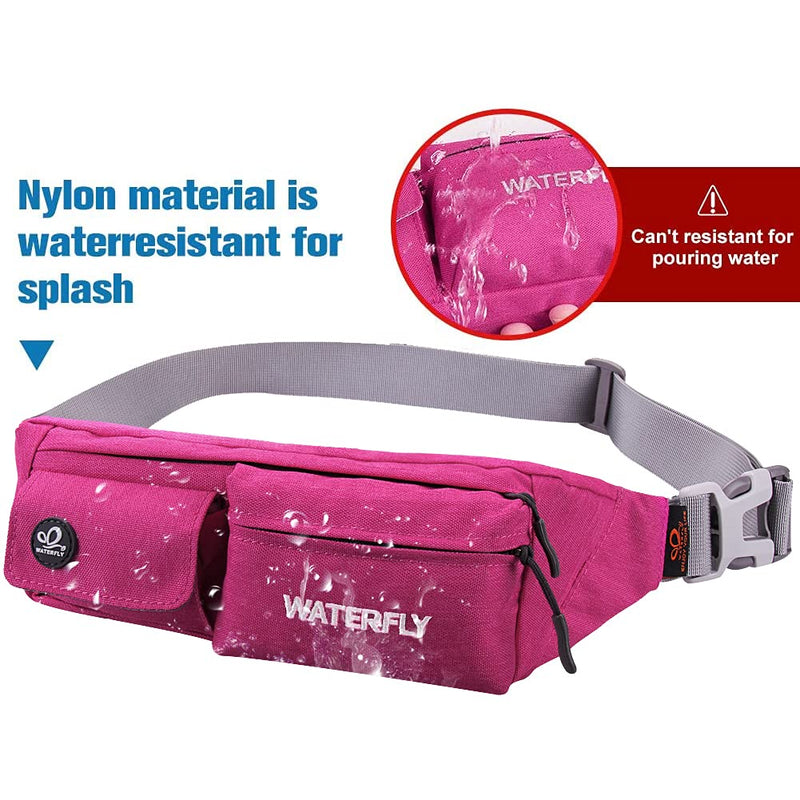 WATERFLY Fanny Pack for Women Men Water Resistant Small Waist Pouch Slim Belt Bag with 4 Pockets for Running Travelling Hiking Walking Lightweight Crossbody Chest Bag Fit All Phones Rose Red - NewNest Australia