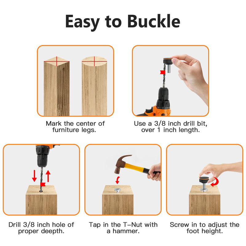 Adjustable Furniture Table Legs Leveling Feet 20 Set - ANhovno Furniture Levelers Screw Set with 3/8" Nut 1/4" Screw - Chair Leg Floor Protectors Rubber Furniture Pads for Hardwood Floor - NewNest Australia