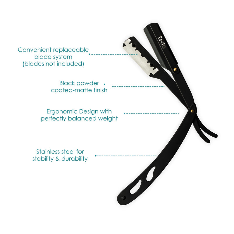 Tecto Cut Throat Razor, Matte Black for Moustache & Beard Shaving Razor, Light Weight Single Blade Razor, Professional Barber Razor, Premium Quality Straight Edge Razor, Travel Pouch Included - NewNest Australia