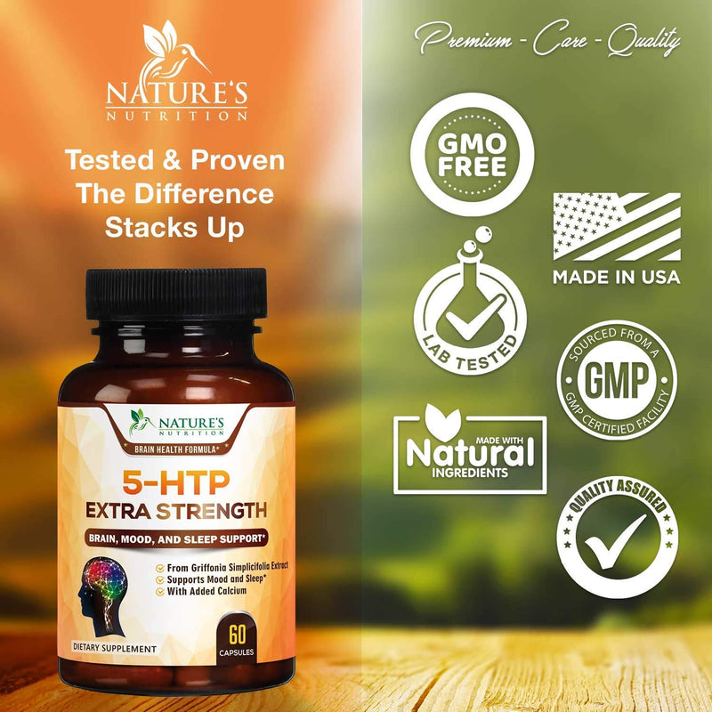 5-HTP 200mg Capsules - Extra Strength Support for Stress, Bottled in USA, Best 5-Hydroxytryptophan Supplement for Men and Women, Supports Mood - 60 Capsules 60 Count (Pack of 1) - NewNest Australia