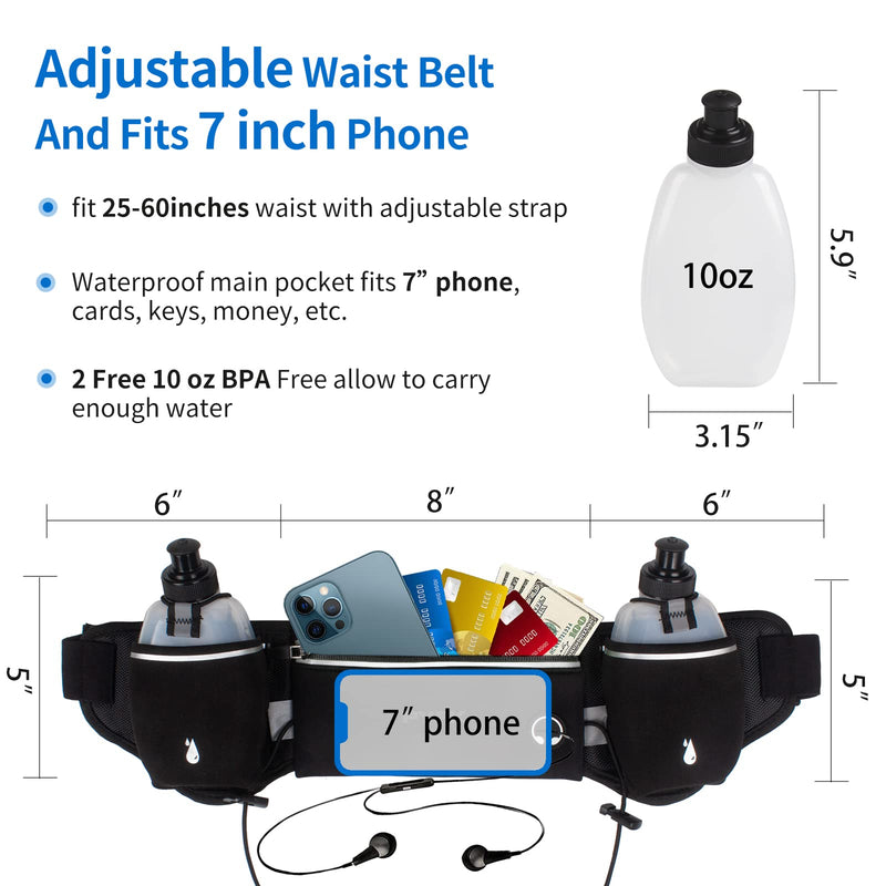 PYFK Upgraded Running Belt with Water Bottles, Hydration Belt for Men and Women, Water Bottle Holder Running Pouch Belt, Fanny Pack Fits 6.5 inches Phones, Waist pack for Running Hiking Climbing black(black) - NewNest Australia