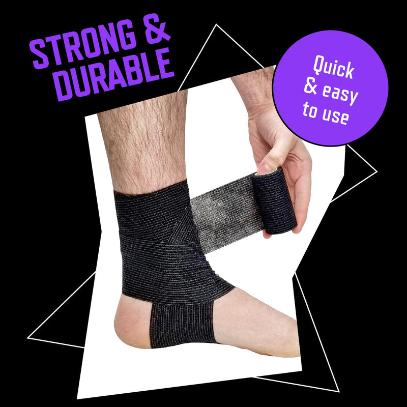 Inksafe Black Self Adherent Cohesive Bandages 7.5cm x 4.5m Box of 12 - Uses Include Vet Wrap, Tape for Human Wrist and Ankle Sprains and Sports Injuries 12 Count (Pack of 1) - NewNest Australia