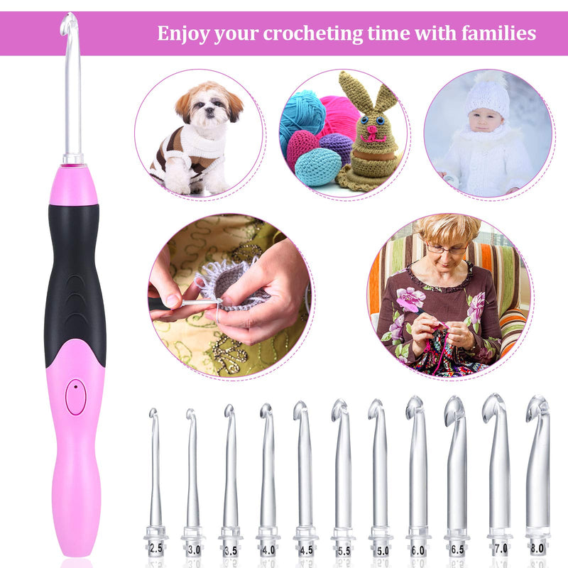 11 Sizes Lighted Crochet Hooks Set Rechargeable Crochet Hook Light Up Crochet Hooks with Case, Interchangeable Heads 2.5 mm to 8 mm for DIY Craft Supplies (Pink-Black) Pink-Black - NewNest Australia