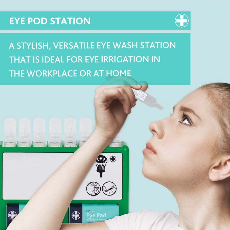 Reliance Medical REL908 Complete Eyecare Pod Station, Ideal for Minor Irritation, Sterile Saline Eye Wash Solution Kit | 20ml Pods. 24.5 cm H x 33 cm W x 2.5 cm D (Green) - NewNest Australia