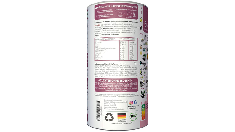 Organic Protein Vegan | Raspberry | 1000G | De-√Ñko-006 | 10 Vegetable Protein Sources | No Sweeteners | No Soy & Gluten | Premium Quality From Lake Constance | Made In Germany - NewNest Australia
