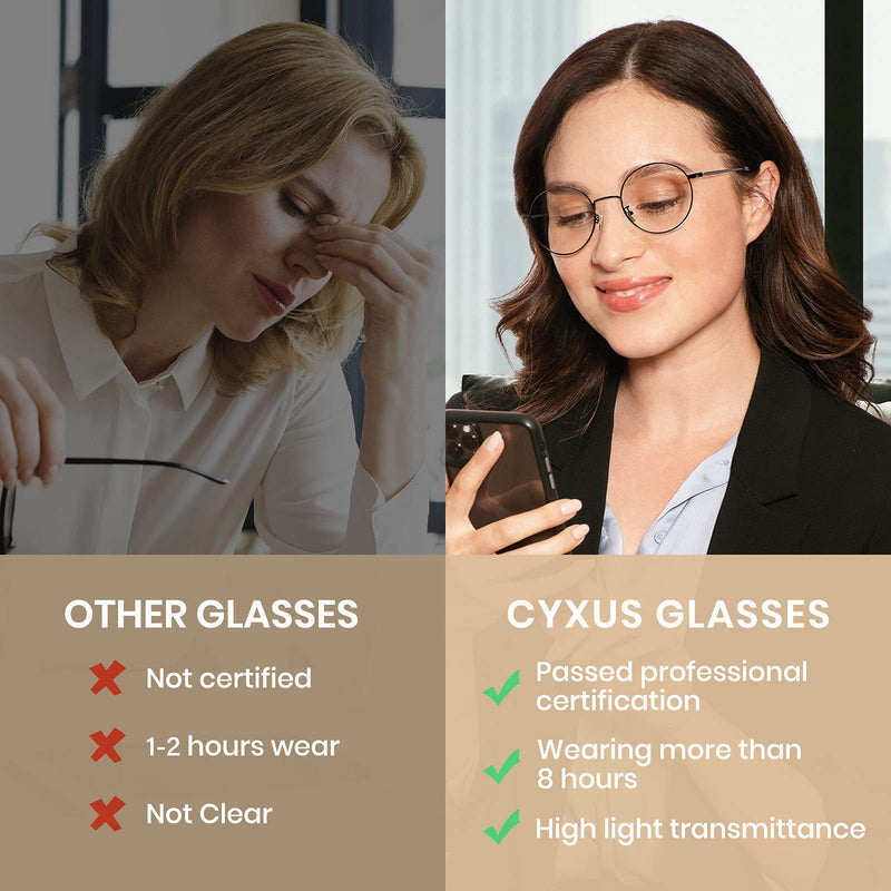Cyxus Round Blue Light Glasses for Men Women Wire Frame UV Blocking Computer Glasses Clear Lens Metal Eyewear Ultra Light Relieve Digital Screen Eye Strain, Headache 00 - Black - NewNest Australia