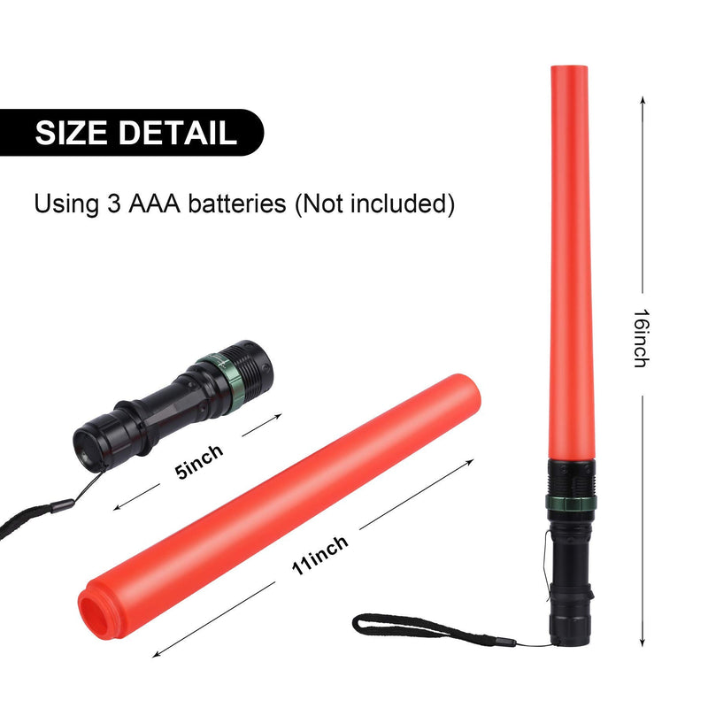 2 Pieces 16 inch Safety Traffic Control Wands Lights with Metallic Clip and Wrist Strap, for Parking Attendant, Traffic Directing Flashlight, Using 3 AAA Batteries (Not included) - NewNest Australia