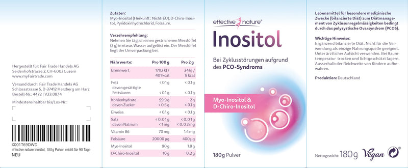 effective nature Inositol - 180 g - for cycle disorders due to PCOS syndrome - particularly effective thanks to Myo-Inositol and D-Chiro-Inositol, powder - Enough for 90 days... - NewNest Australia