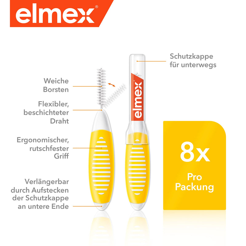 elmex interdental brush yellow (size 4, 0.7mm), 1 x 8 pieces - interdental brushes for cleaning medium spaces between teeth - NewNest Australia