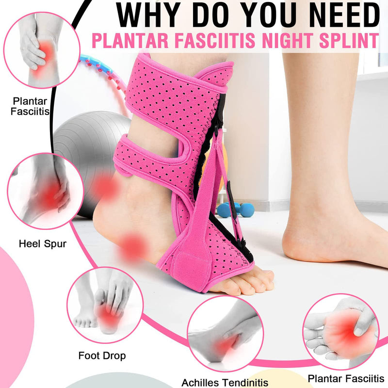 DERJLY Plantar Fasciitis Night Splint, 2022 Upgraded 3 Adjustable Straps, Plantar Fasciitis Relief Splint, Night Splints, Plantar Fasciitis Brace with Soft Memory Foam Pad (Pink) Pink - NewNest Australia