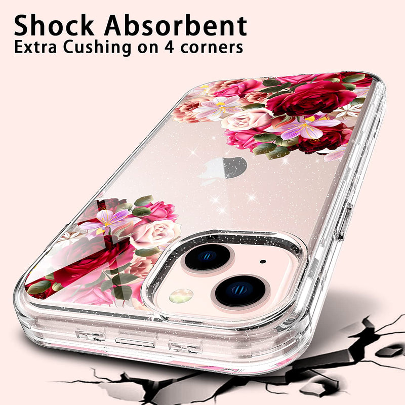 ACKETBOX for iPhone 13 Case with Screen Protector and Camera Protective Film，Heavy Duty PC Back Case + Front Cover and Clear TPU Full Body Protective Cover for iPhone 13 6.1 inch 2021 (Flowers) Flowers - NewNest Australia