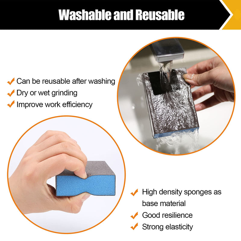 BOSHCRAFT 10 Pack Sanding Sponge, Washable and Reusable Sanding Block for Wood Drywall Metal Glasses Coarse/Medium/Fine/Superfine in 60/80/120/220 Grit Sandpaper Block Sand Paper Brick (3.9'' × 2.8'') - NewNest Australia
