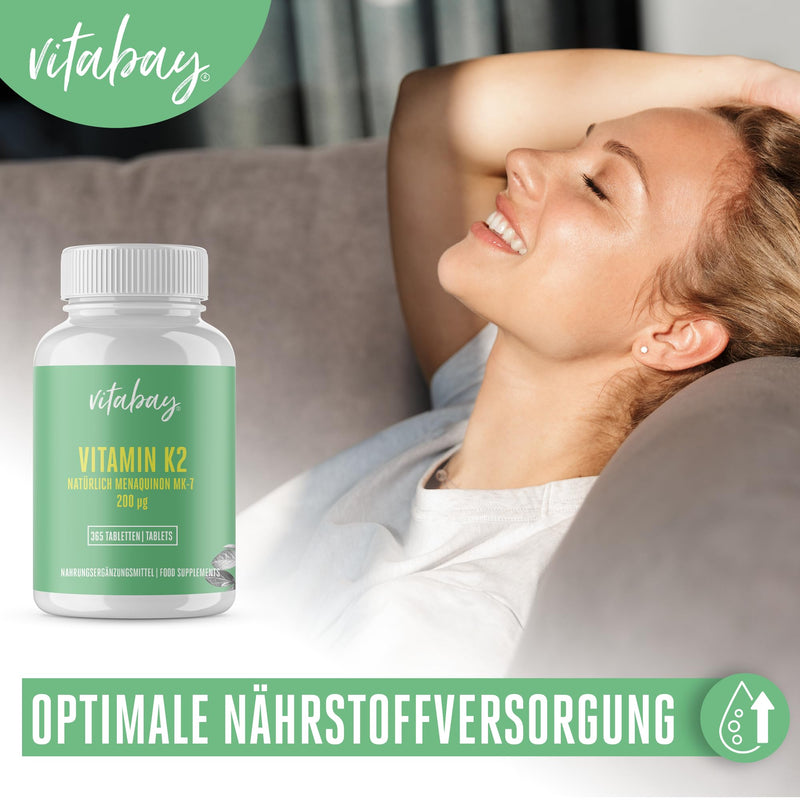 Vitabay Vitamin K2 high dose 200 µg (mcg) - VEGAN 365 Vitamin K2 tablets MK7 MK-7 - Vitamin K2 MK7 200 µg - Vit K2 Vitamin K 2 Vitamin K2 200 µg All-Trans Form K2 Vitamin Vitamin-K2 Mk7 Vitamin K2 365 pieces (pack of 1 ) - NewNest Australia