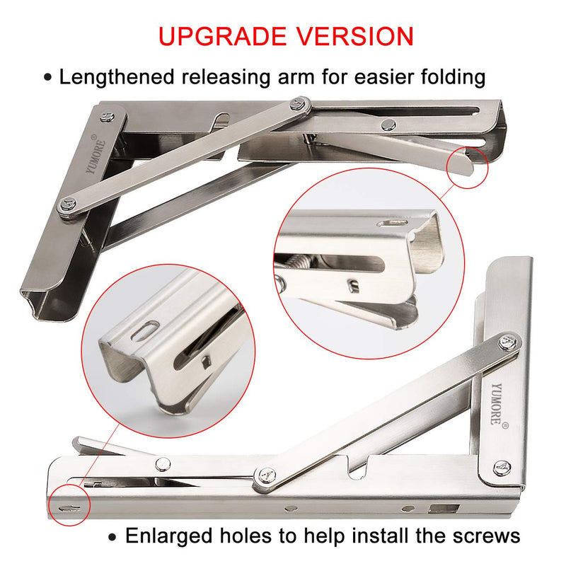 YUMORE Folding Shelf Brackets 8", Max Load: 300lb Heavy Duty Stainless Steel Collapsible Shelf Bracket for Table Work Bench, Space Saving DIY Bracket, Pack of 2 8 Inch Silver - NewNest Australia