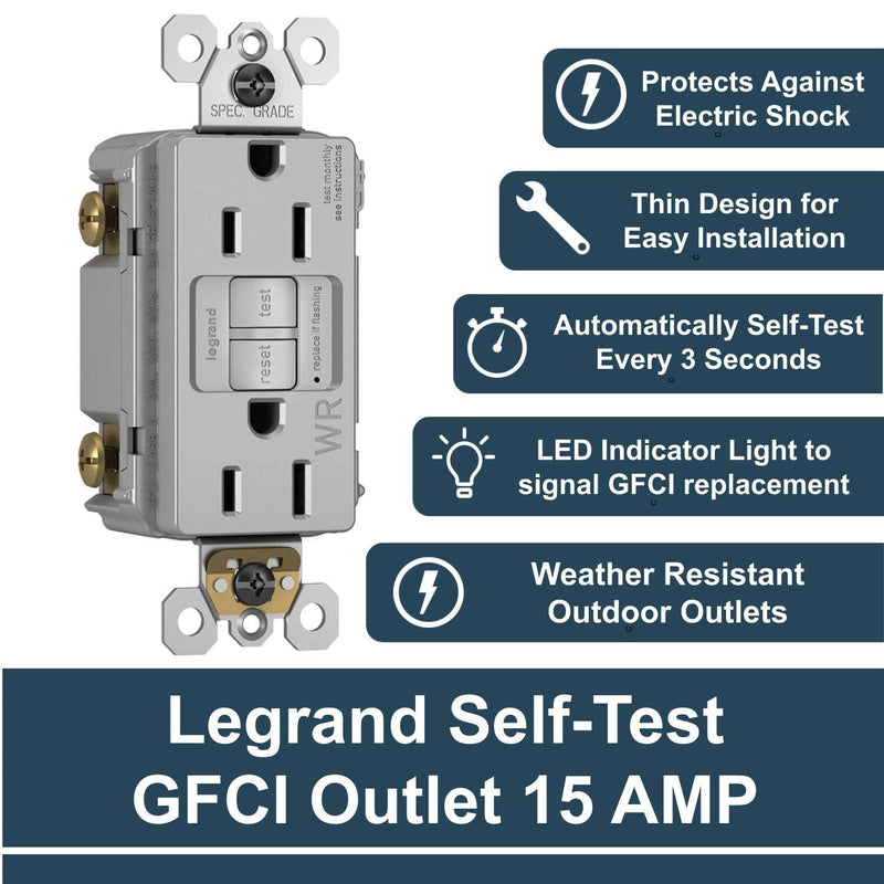 Legrand radiant Self-Test GFCI Weather Resistant Outlets, 15 Amp, Tamper Resistant, Outdoor Outlets, Gray, 1597TRWRGRYCCD4 - NewNest Australia