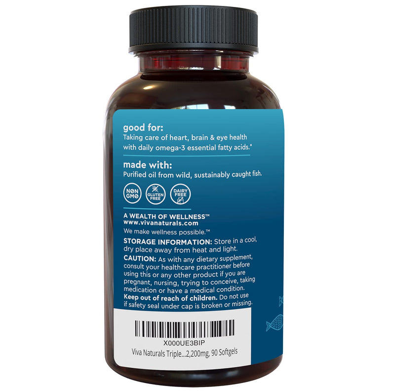 Fish Oil Omega 3 Supplement (90 Softgels) - 2,200mg EPA & DHA, Triple Strength Wild Triglyceride Omega 3 Fish Oil Supplements with No Fishy Burps 90 Count (Pack of 1) - NewNest Australia