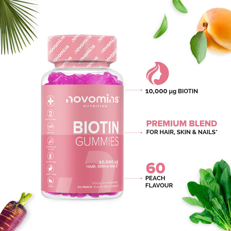 Biotin Gummies - 10,000 mcg -2 Month Supply - Hair Vitamins –- Vegan - Chewable Hair Vitamins – Anti Hair Loss and Thinning Supplement – Hair Gummies for Hair Growth - Made by Novomins - NewNest Australia