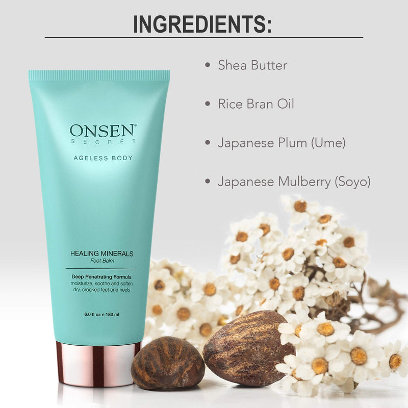 Onsen Foot Cream for Dry Cracked Feet 6 oz, Deeply Penetrates Callused Feet, Natural Organic Ingredients by Onsen Healing Minerals, Made in USA - NewNest Australia