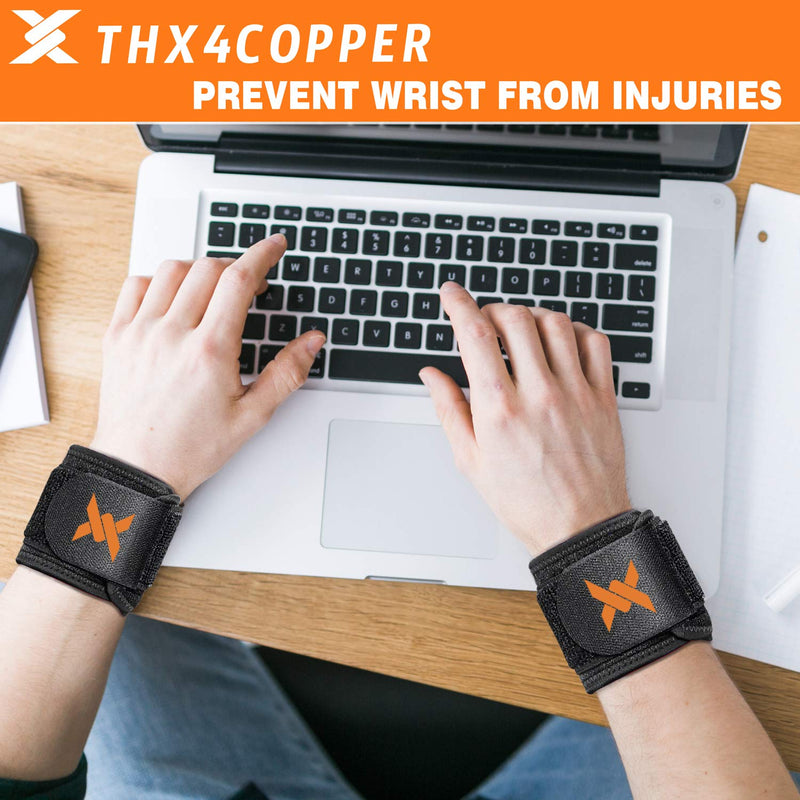 Thx4COPPER 2 PCS Compression Wrist Brace Strap, Adjustable Wrist Support Splint for Pain Relief & Promotes Healing, Tendonitis, Arthritis & Carpal Tunnel Relief, Working Out Sport - Unisex Black - NewNest Australia