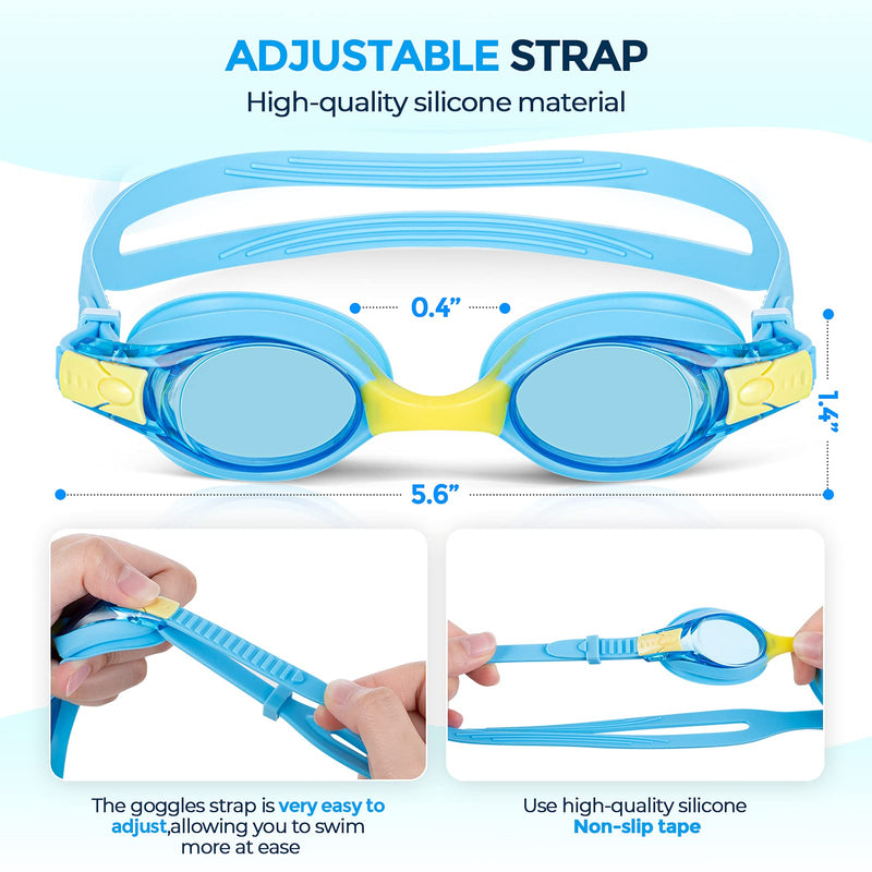 Portzon Unisex-Child Swim Goggles, Anti Fog No Leaking Clear Vision Water Pool Swimming Goggles Blue + Black - NewNest Australia