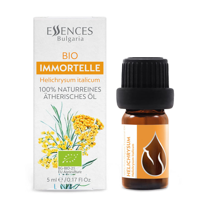 Essences Bulgaria Organic Immortelle Essential Oil 5 Ml | Helichrysum Italicum | 100% Natural | Undiluted | Organic Certified | Top Quality From Family Business | Without Gmo | Vegan - NewNest Australia