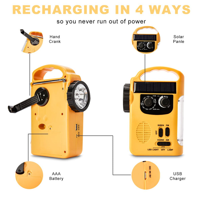 HOSHINE Multi-Functional 4-Way Powered LED Camping Lantern & Flashlight with AM/FM Radio & Cell Phone Charger, Color Yellow - NewNest Australia