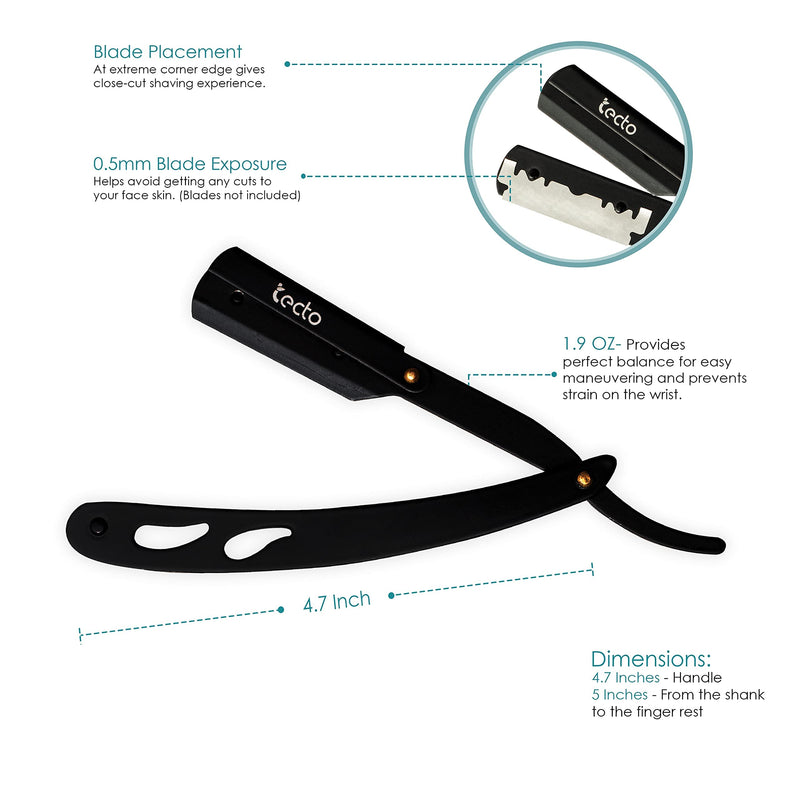 Tecto Cut Throat Razor, Matte Black for Moustache & Beard Shaving Razor, Light Weight Single Blade Razor, Professional Barber Razor, Premium Quality Straight Edge Razor, Travel Pouch Included - NewNest Australia