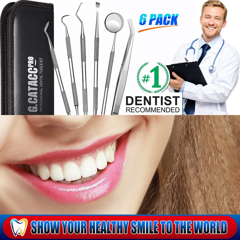 Dental Tools, Plaque Remover for Teeth, Professional Dental Hygiene Cleaning Kit, Stainless Steel Tooth Scraper Plaque Tartar Remover Cleaner, Dental Pick Scaler Oral Care Tools Set - with Case 6 Pack Dental Tools With Black Case - NewNest Australia