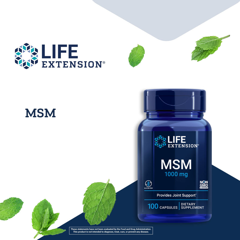 Life Extension MSM 1000 mg - Supports Healthy Joints & Cartilage, Preserves Mobility & Function - Relieves Discomfort - Gluten-Free, Non-GMO - 100 Capsules Standard Packaging - NewNest Australia
