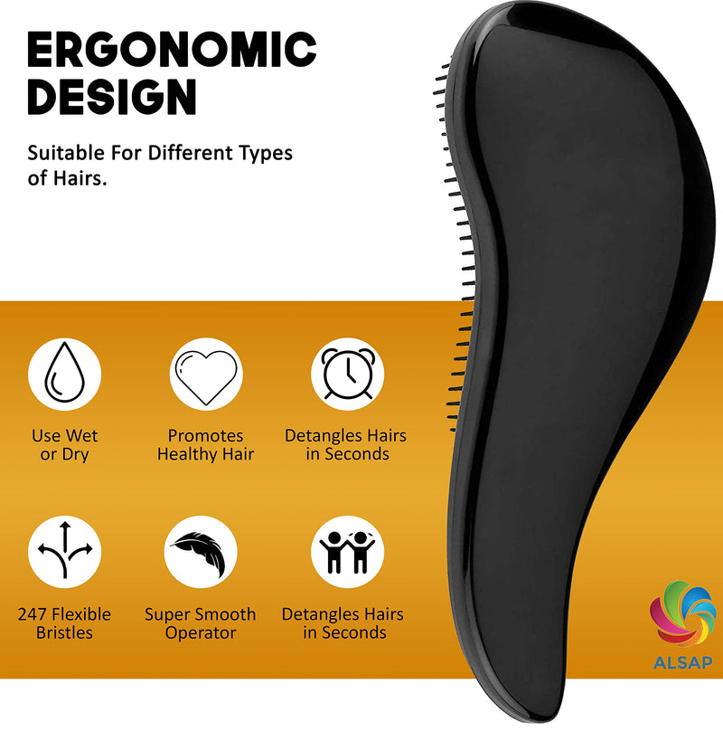 ALSAP Detangler Hair Brush with Combing Tool - Tangle Teaser Hair Brush for Women / Girls / Kids - Detangling Accessories for Long / Short - Curly / Wavy and Wet hair (black) black - NewNest Australia