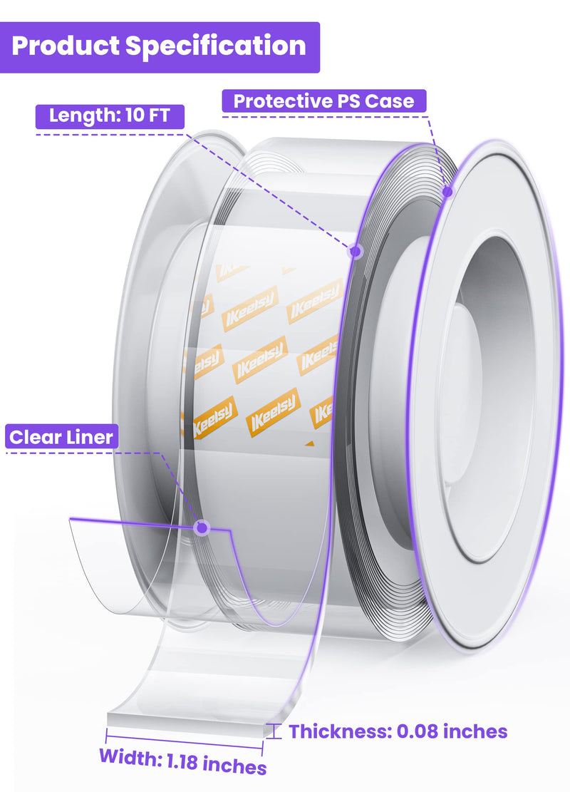 IKeelsy Double Sided Tape Heavy Duty, 1.18 x 120 Inch Removable Nano Mounting Tape, Clear & Tough Adhesive Tape Strong Sticky Strip for Poster Picture Hanging Wall Light Carpet DIY - NewNest Australia