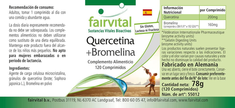 Fairvital | Quercetin plus Bromelain - 120 tablets - Vegan - Synergistic combination in a safe dosage - NewNest Australia