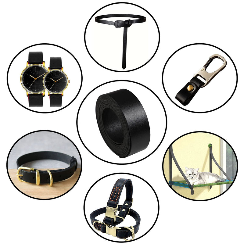 Picheng Double Sided Black Smooth Leather Strip 72 Inches Long (1 inches Wide) Very Suitable for for Pet Collars, Traction Ropes, Belts, Handles, Leather Watch Straps DIY Craft Projects (Black) - NewNest Australia