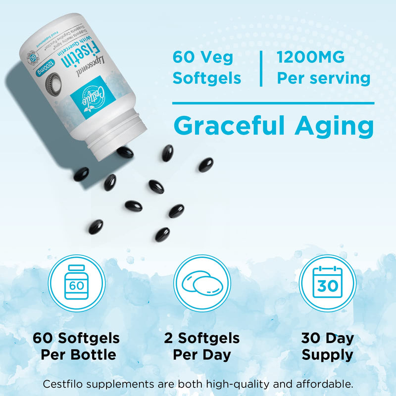 Liposomal Fisetin With Quercetin 60 Softgels - High Dose 1200 Mg Per Serving - Maximum Bioavailability - Natural Anti-Ageing Senolytic By Cestfilo (Pack Of 4) - NewNest Australia