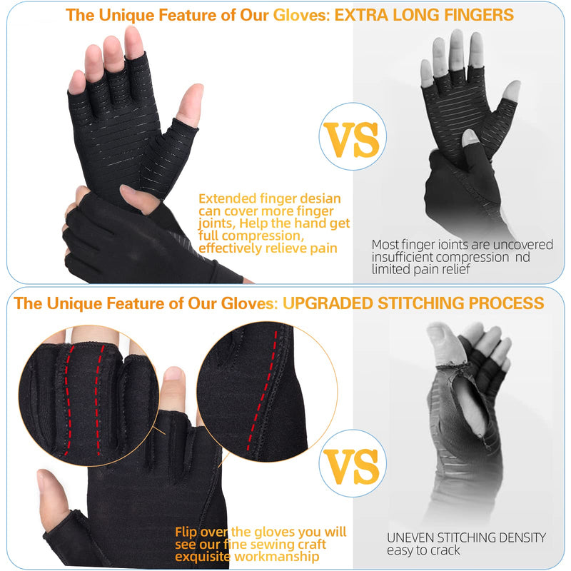 1 Pair Copper Infused Arthritis Hand Compression Gloves Fingerless Design Women Men Relieve Symptoms Rheumatoid Osteoarthritis Raynauds Disease Breathable Comfortable Fit Machine Washable (Black, L)… 1 - NewNest Australia