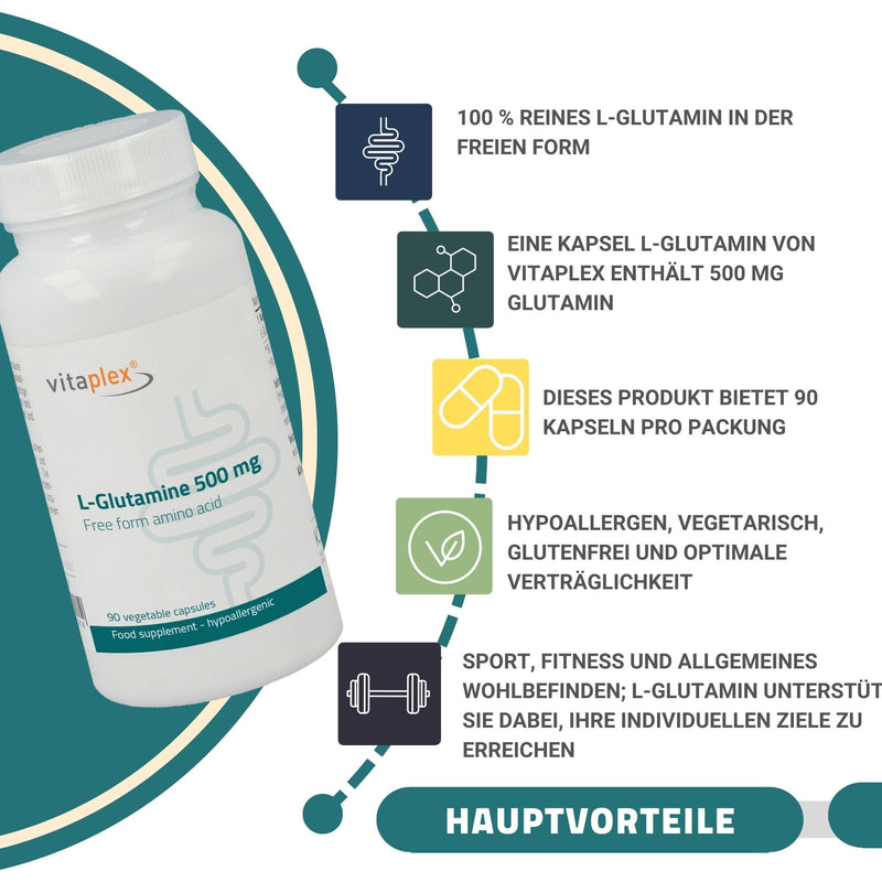 Vitaplex L-Glutamine capsules high dosage (500mg, 90 tablets) - L Glutamine Complex and amino acid - workout and fitness - NewNest Australia