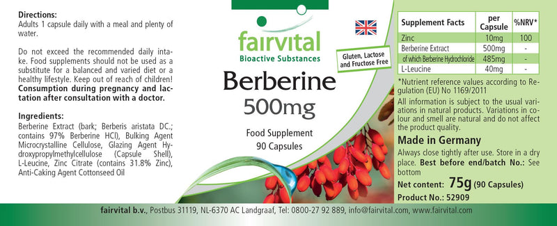 Fairvital | Berberine 500mg - HIGH DOSE - Berberine HCl + Zinc - Berberis aristata - VEGAN - 90 capsules - NewNest Australia