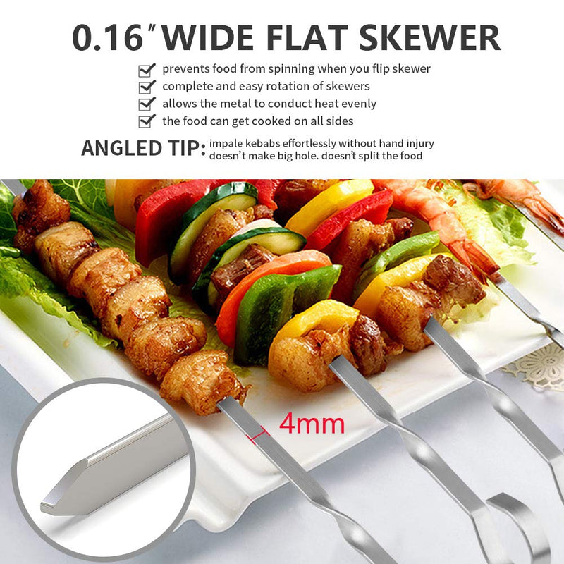 NewNest Australia - LANNEY Kabob Skewers Flat Metal BBQ Barbecue Skewer 12" Stainless Steel Shish Kebob Sticks Wide Reusable Grilling Skewers Set for Meat Shrimp Chicken Vegetable, 12 Pack 12" skewers(12 pack) 