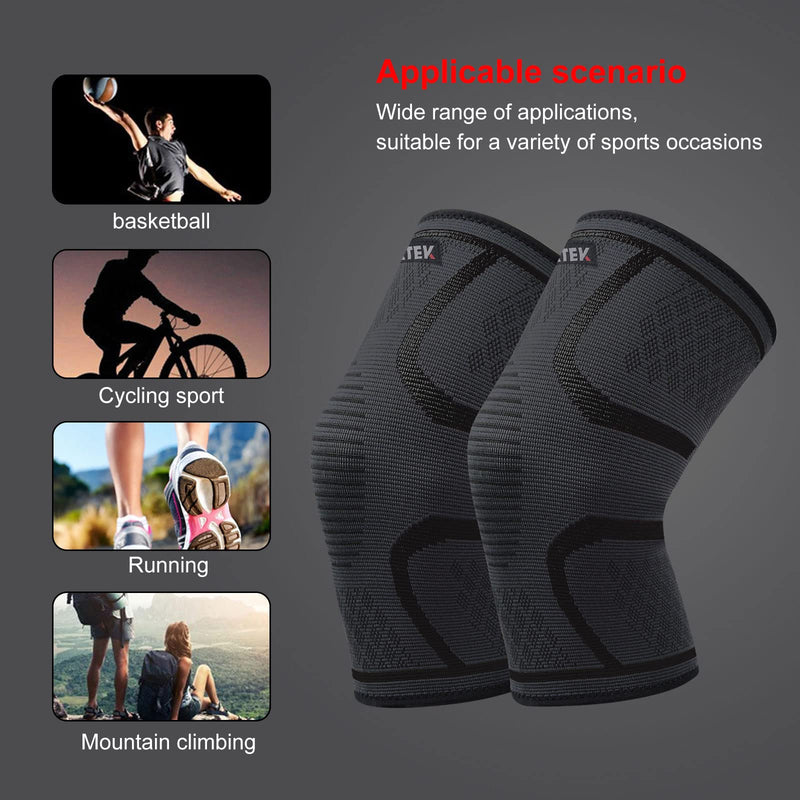 Datek Pair of Knee Brace Support Sleeves. Unisex compression knee sleeve to relieve knee pain, Meniscus tear, Arthritis. FREE 3 Natural Pain Relief Knee Plasters. Suitable for sports. (L) L - NewNest Australia