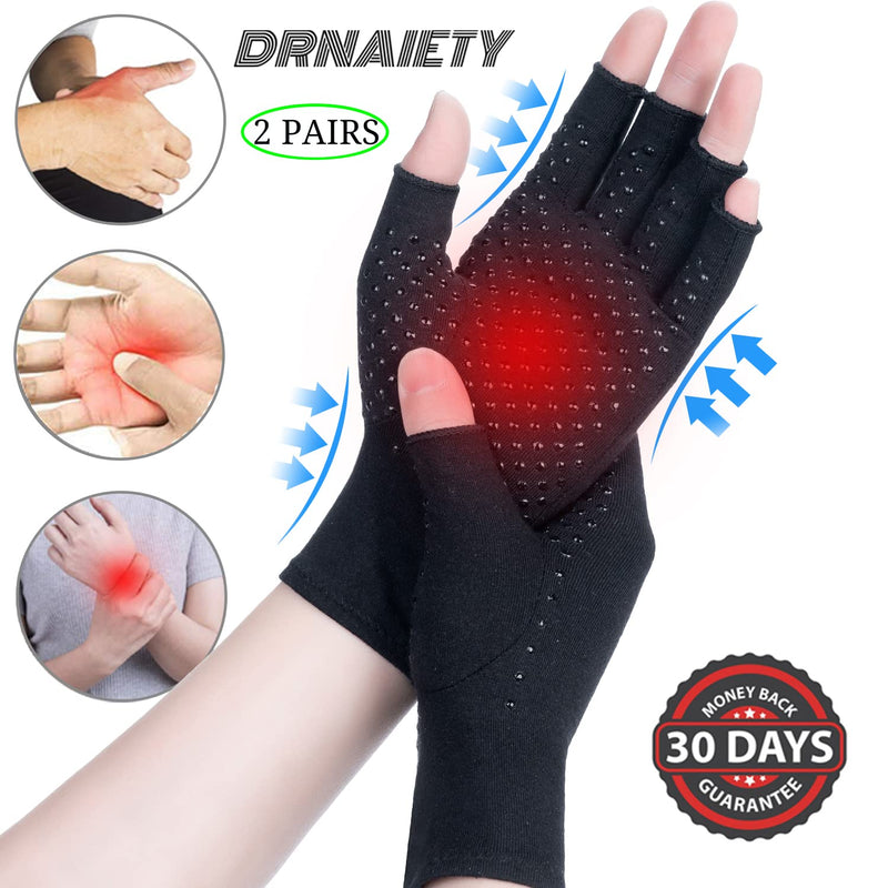 2 Pairs Arthritis Compression Gloves, Relieve Arthritis, Rheumatoid, Osteoarthritis, Carpal Tunnel Pain, Compression Gloves for Arthritis for Women & Men, Anti-Slip Glue dot Gloves for Work (Black,S) Small Black - NewNest Australia