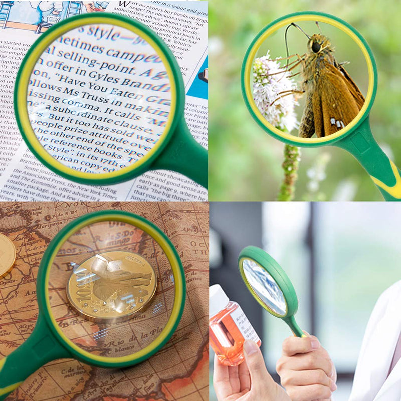 Magnifying Glass 4X-5X Large Handheld Magnifier with Cleaning Cloth - 75mm Thickened Lens Frame Non-Slip Soft Rubber Handle for Seniors Reading Kids Observation Classroom Science Tool Green OS04 - NewNest Australia